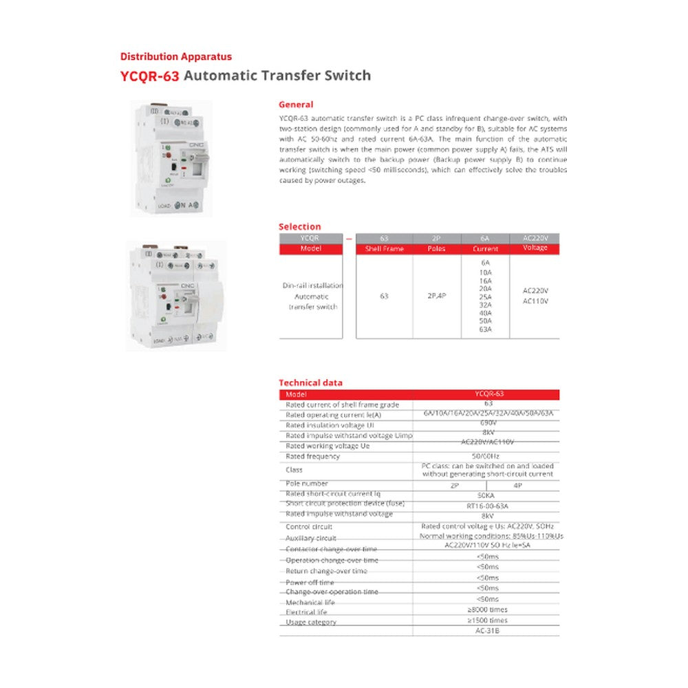 CNC 4 Pole ATS YCQR-63 Automatic Transfer Switch for Seamless Power Transition - image 5