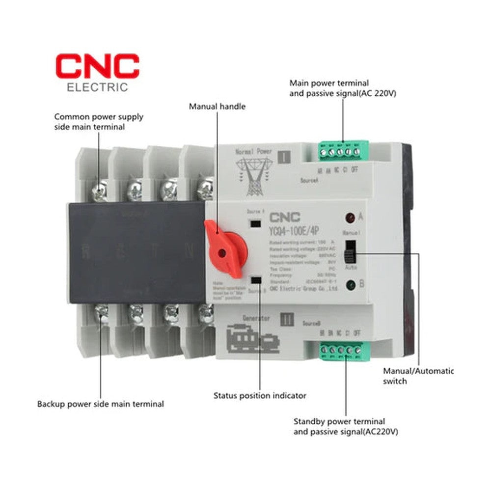 CNC 4-Pole ATS Automatic Transfer Switch 100A – ATS YCQ4-100E - image 3