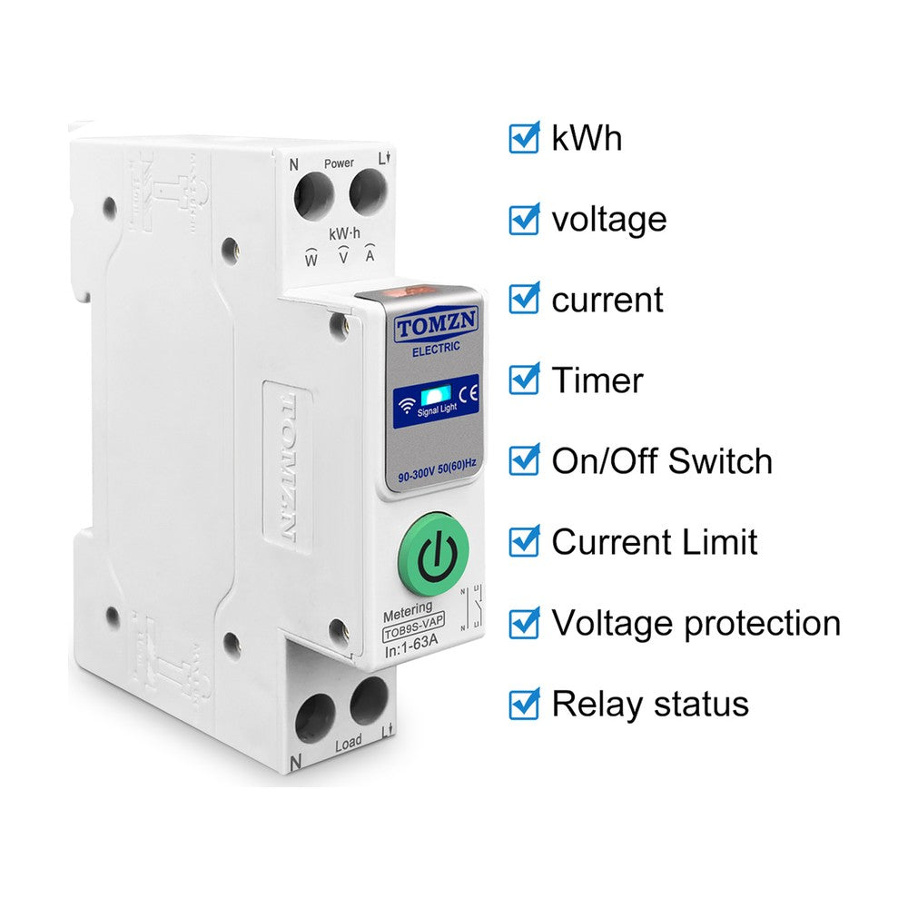 Tomzn TOB9S-VAP 63A WiFi Smart Circuit Breaker with Energy Monitoring smart wifi - image 2