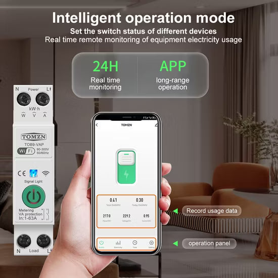 Tomzn Smart 63A WiFi Circuit Breaker with Remote Control Features