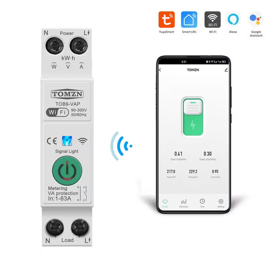 Tomzn Smart 63A WiFi Circuit Breaker with Remote Control Features